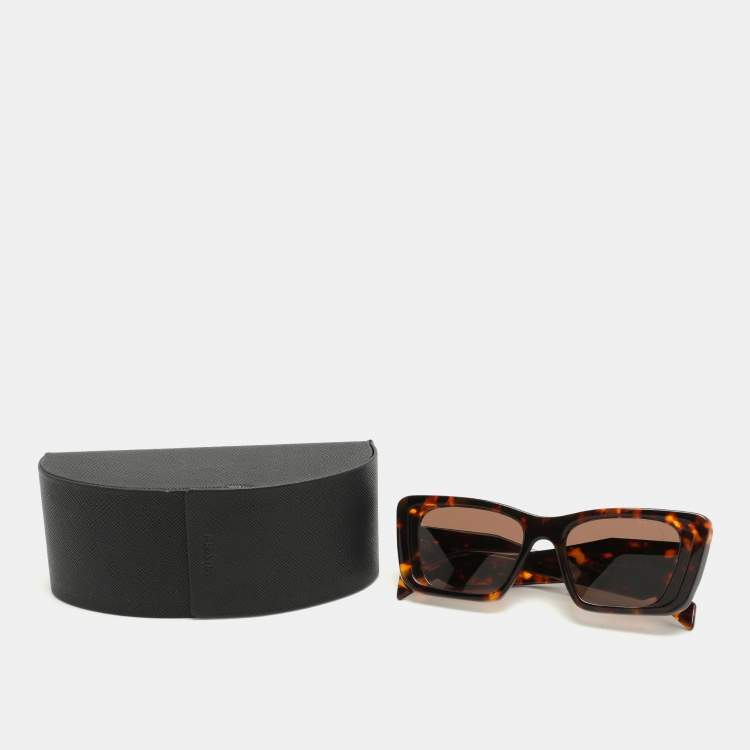 Pre Owned Prada Tortoise Acetate SPR 08Y Symbole Square Sunglasses