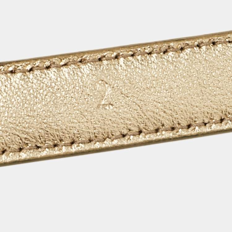 Pre Owned Prada Gold Patent Leather Triangle Logo Studded Slim Belt 90CM