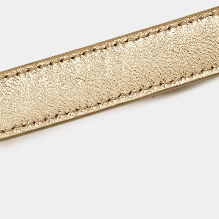 Pre Owned Prada Gold Patent Leather Triangle Logo Studded Slim Belt 90CM