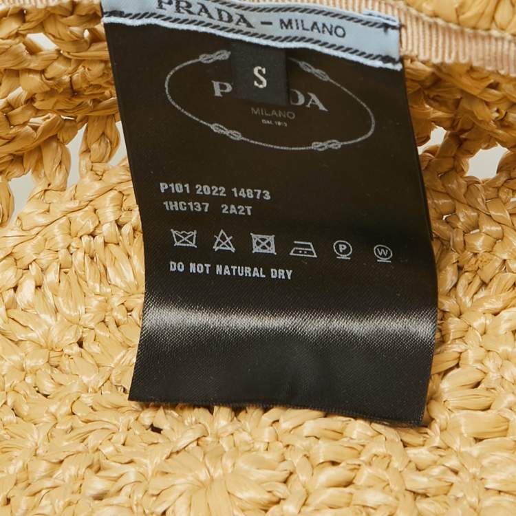 Pre Owned Prada Beige Logo Raffia Bucket Hat S