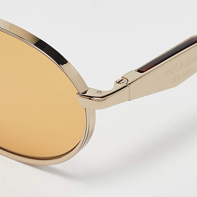 Pre Owned Prada Gold Tone/Papaya SPR65Z Oval Sunglasses