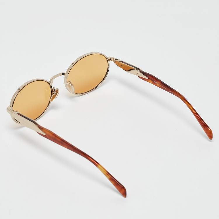 Pre Owned Prada Gold Tone/Papaya SPR65Z Oval Sunglasses