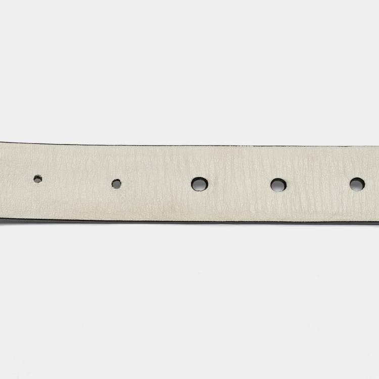 Pre Owned Prada Black/White Leather Reversible Buckle Belt 75CM