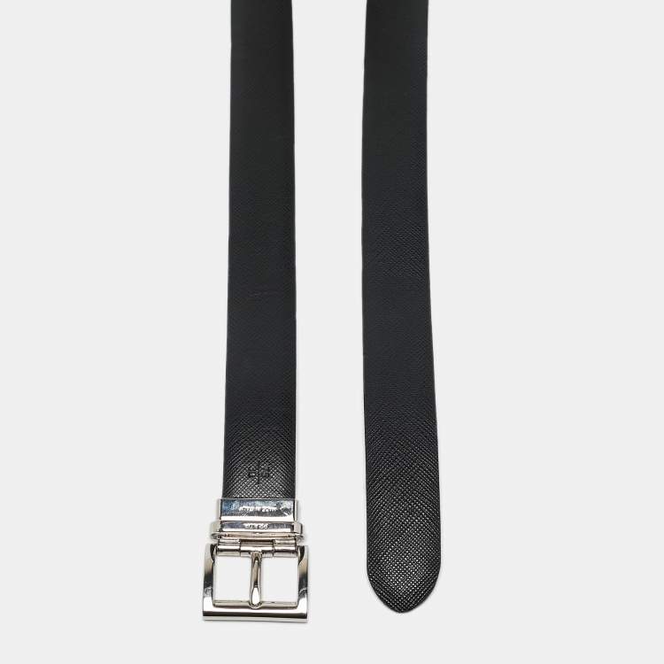Pre Owned Prada Black/White Leather Reversible Buckle Belt 75CM