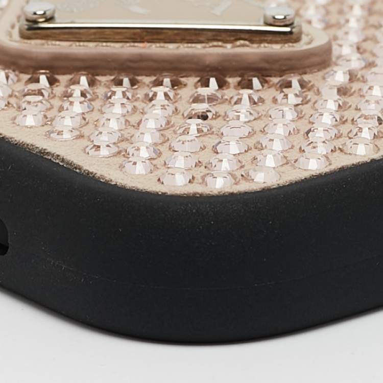 Pre Owned Prada Black/Beige Rubber Crystals Embellished iPhone 14 Pro Case