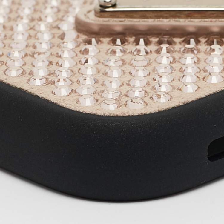 Pre Owned Prada Black/Beige Rubber Crystals Embellished iPhone 14 Pro Case