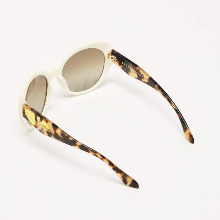 Pre Owned Prada Tortoise Brown/White SPR26Q Crystals Cat Eye Sunglasses
