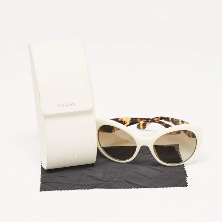 Pre Owned Prada Tortoise Brown/White SPR26Q Crystals Cat Eye Sunglasses