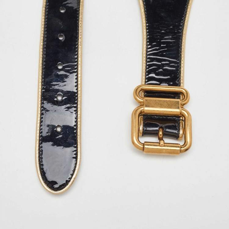 Pre Owned Prada Black Patent Leather Corset Waist Belt 80CM