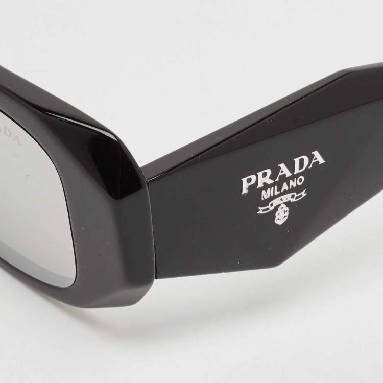 Pre Owned Prada Black/Silver Mirrored SPR17W Symbole Geometric Sunglasses