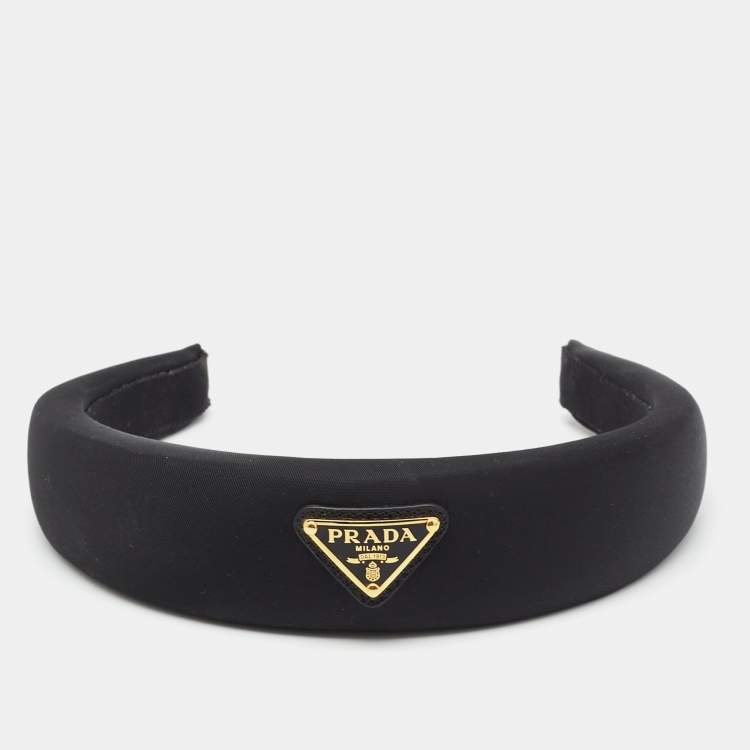 Pre Owned Prada Black Trinangle Logo Re-Nylon Head Band 