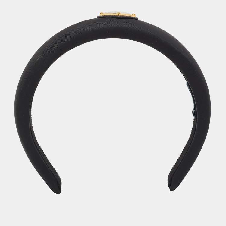 Pre Owned Prada Black Trinangle Logo Re-Nylon Head Band 