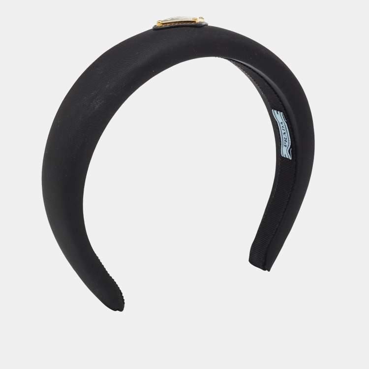Pre Owned Prada Black Trinangle Logo Re-Nylon Head Band 