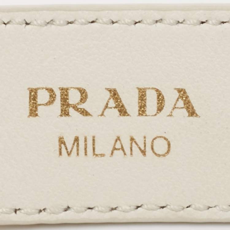 Pre Owned Prada White Leather Crystals Embellished Shoulder Bag Strap