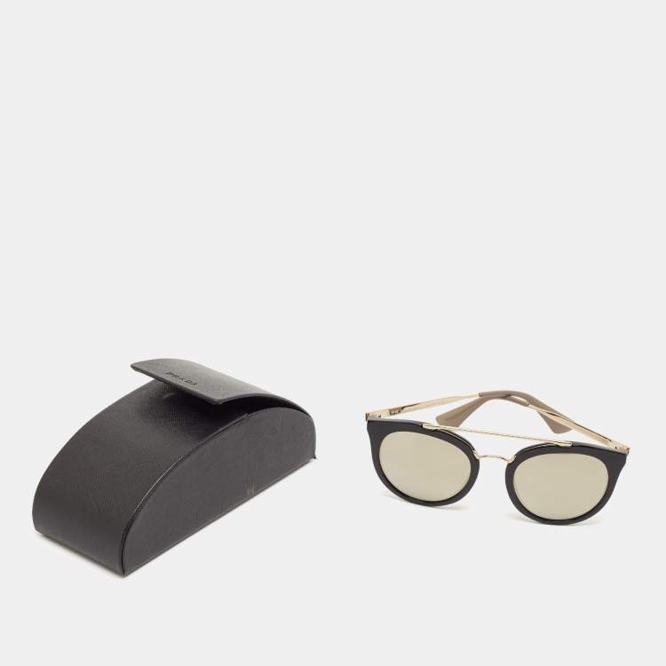 Pre Owned Prada Black/Gold Mirrored SPR23S Round Sunglasses