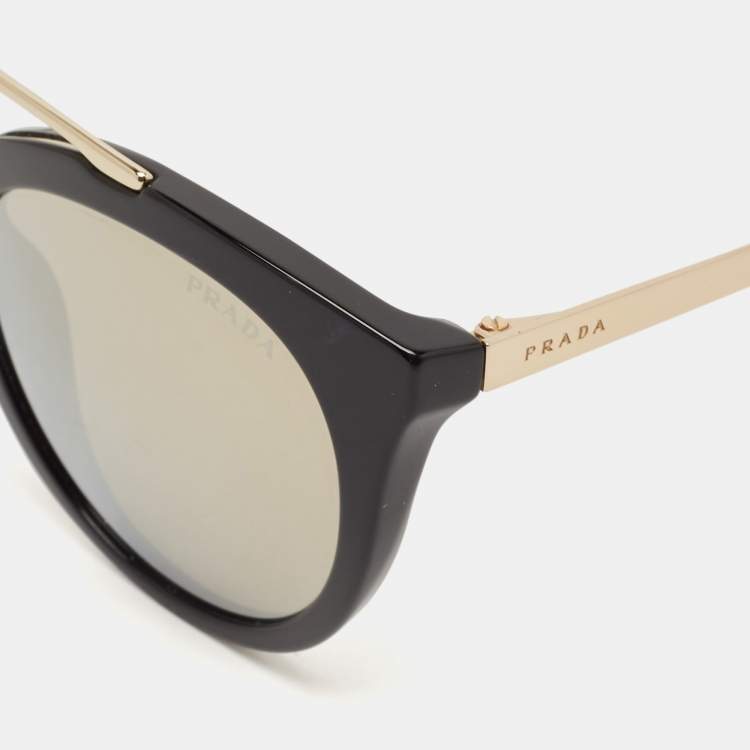 Pre Owned Prada Black/Gold Mirrored SPR23S Round Sunglasses