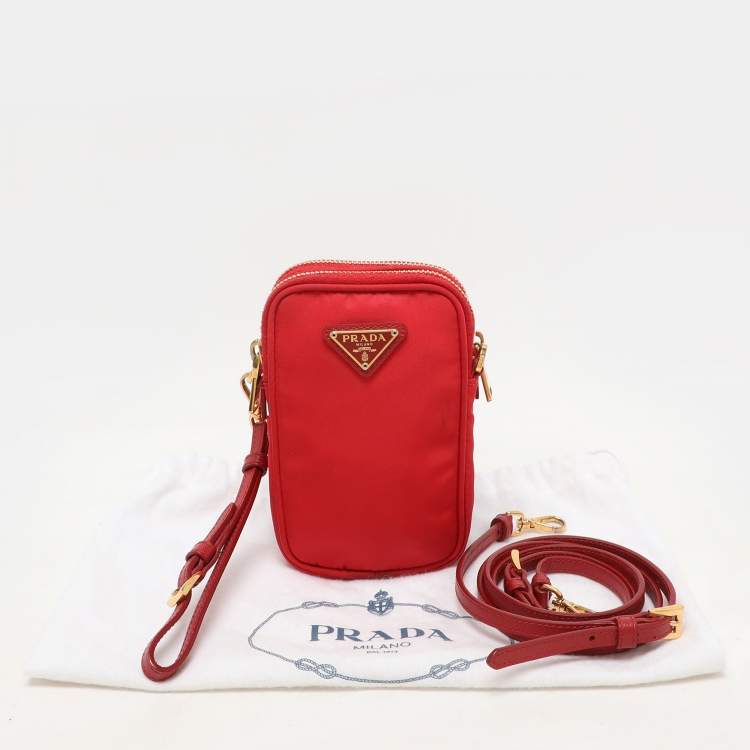 Pre Owned Prada Red Nylon Crossbody Phone Case