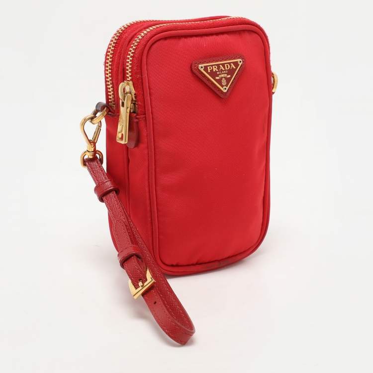 Pre Owned Prada Red Nylon Crossbody Phone Case