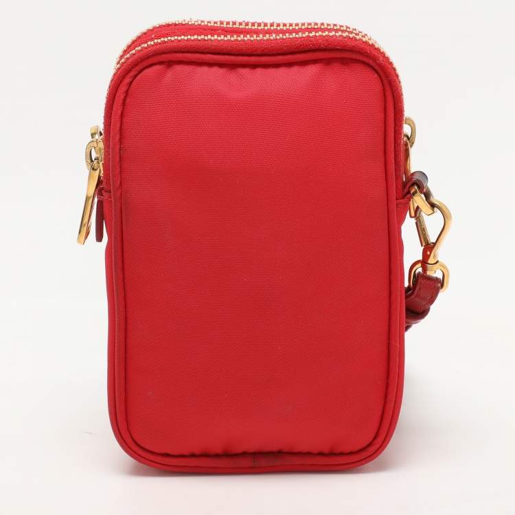 Pre Owned Prada Red Nylon Crossbody Phone Case