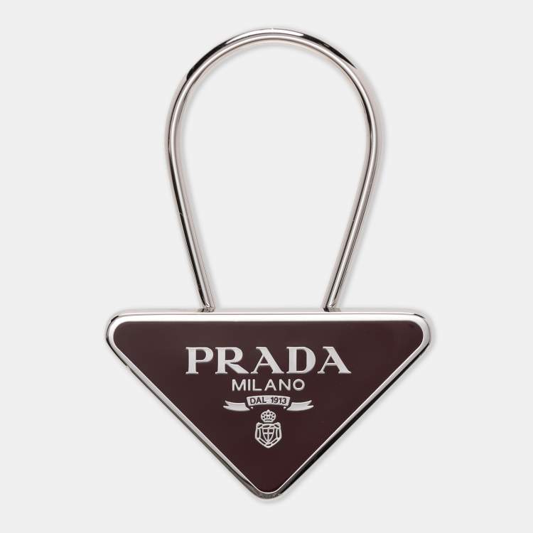 Pre Owned Prada Burgundy Triangle Logo Key Chain