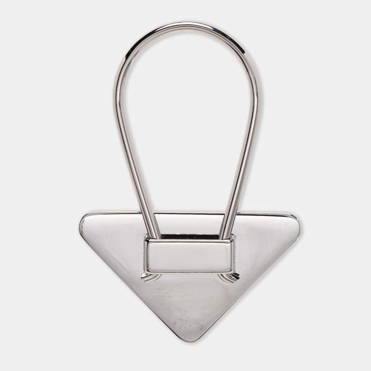Pre Owned Prada Burgundy Triangle Logo Key Chain