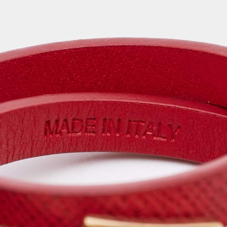 Pre Owned Prada Red Leather Gold Tone Bracelet S