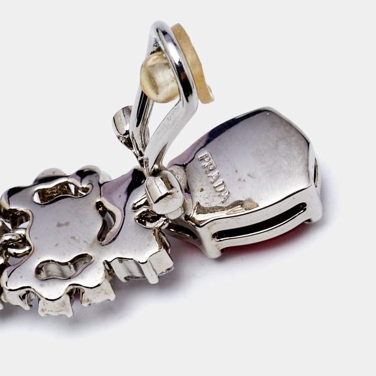Pre Owned Prada Crystals Silver Tone Earrings