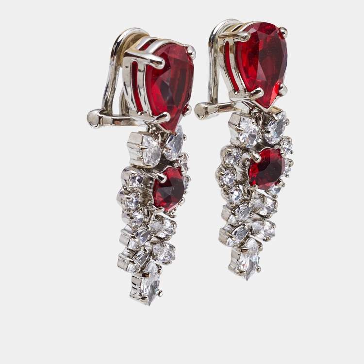 Pre Owned Prada Crystals Silver Tone Earrings