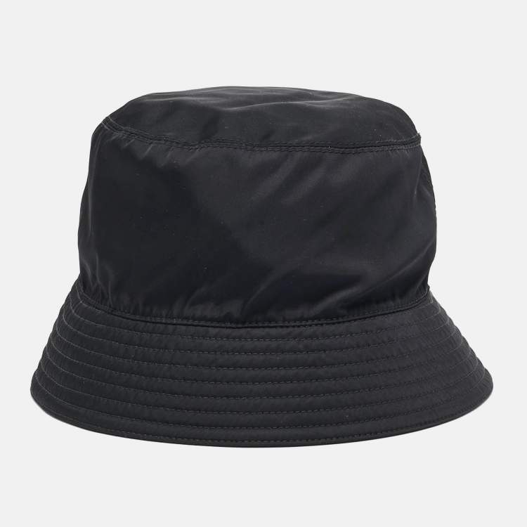 Pre Owned Prada Black Logo Applique Re-Nylon Bucket Hat L