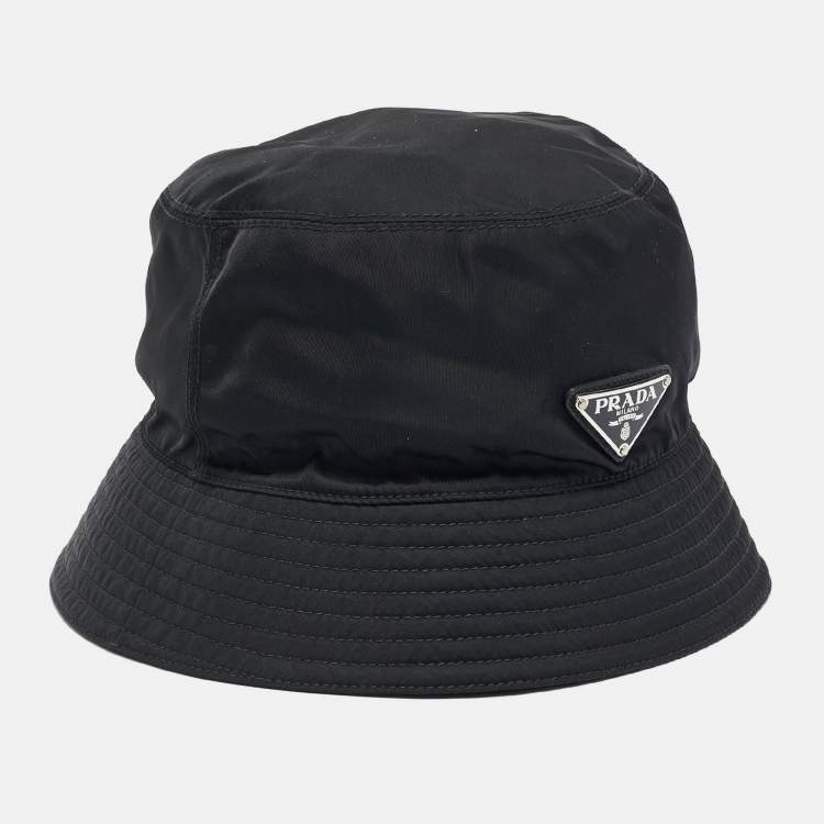 Pre Owned Prada Black Logo Applique Re-Nylon Bucket Hat L
