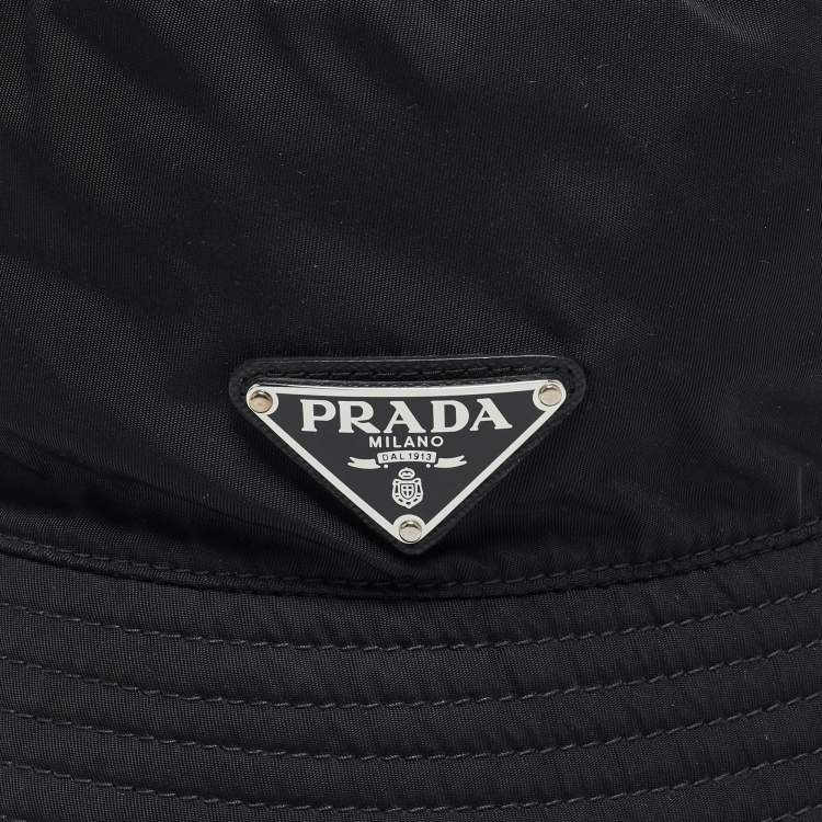 Pre Owned Prada Black Logo Applique Re-Nylon Bucket Hat L