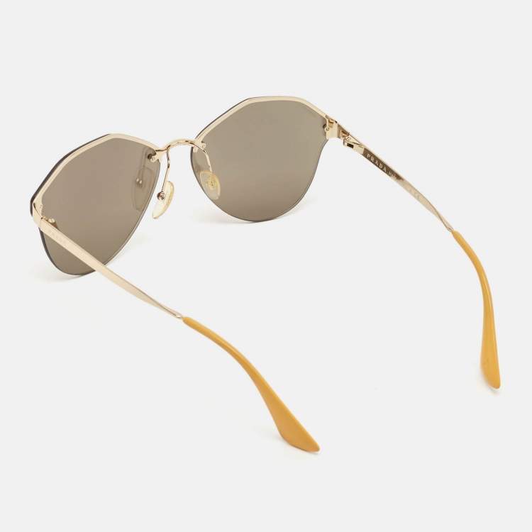 Pre Owned Prada Gold Mirrored SPR64T Geometric Sunglasses