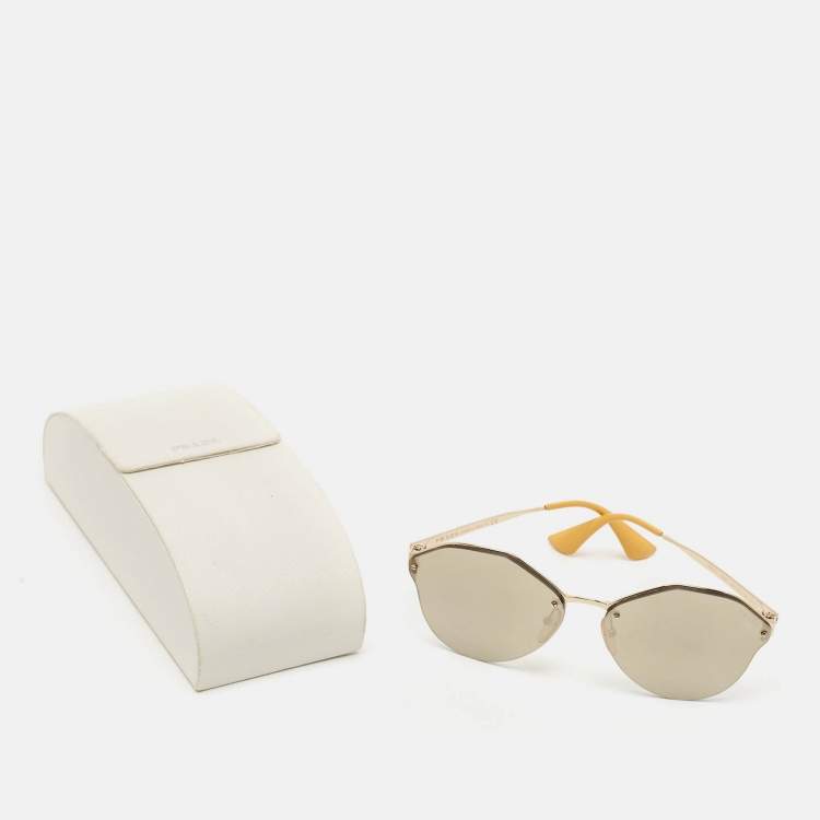 Pre Owned Prada Gold Mirrored SPR64T Geometric Sunglasses