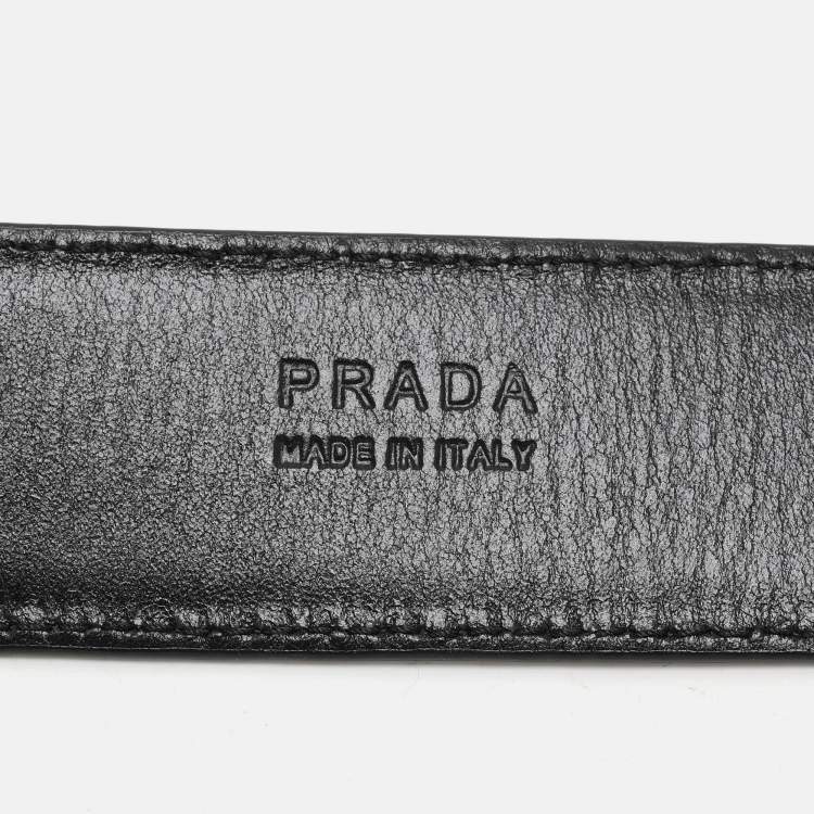 Pre Owned Prada Black Saffiano Leather Logo Buckle Belt 75CM