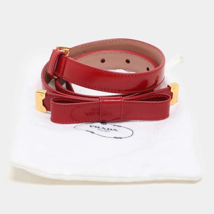 Pre Owned Prada Red Patent Leather Bow Waist Belt 80CM
