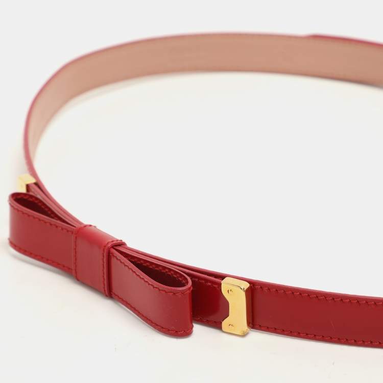 Pre Owned Prada Red Patent Leather Bow Waist Belt 80CM