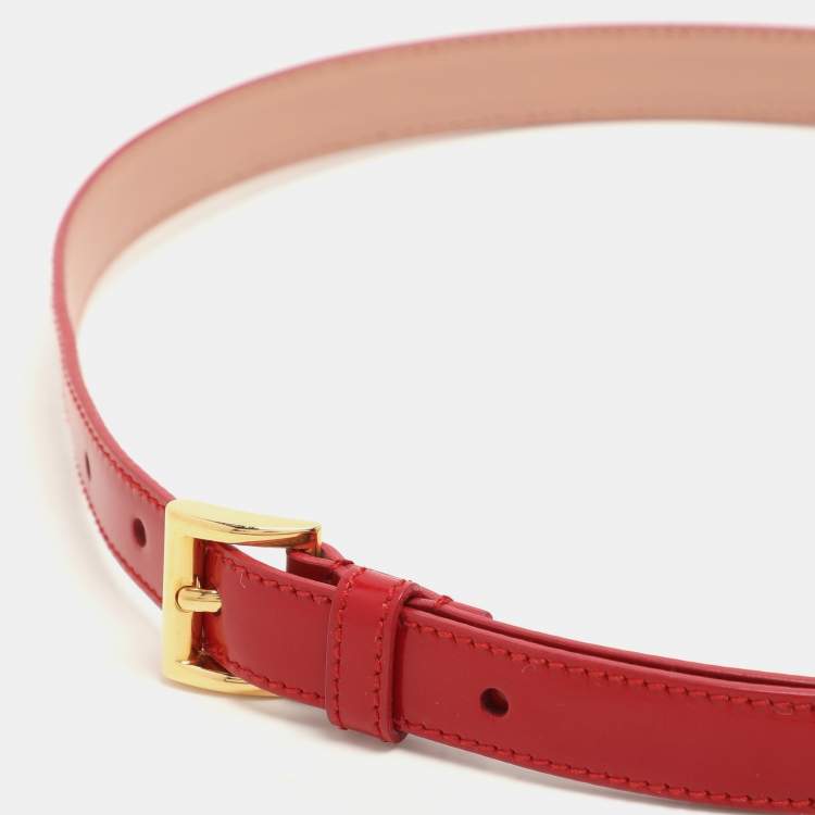 Pre Owned Prada Red Patent Leather Bow Waist Belt 80CM