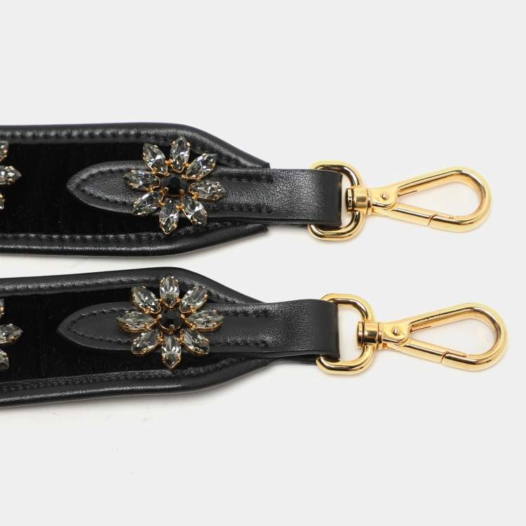 Pre Owned Prada Black Velvet and Leather Crystal Embellished Shoulder Strap