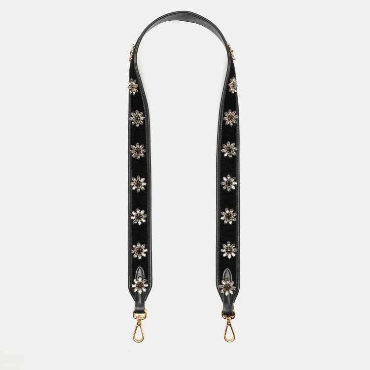 Pre Owned Prada Black Velvet and Leather Crystal Embellished Shoulder Strap