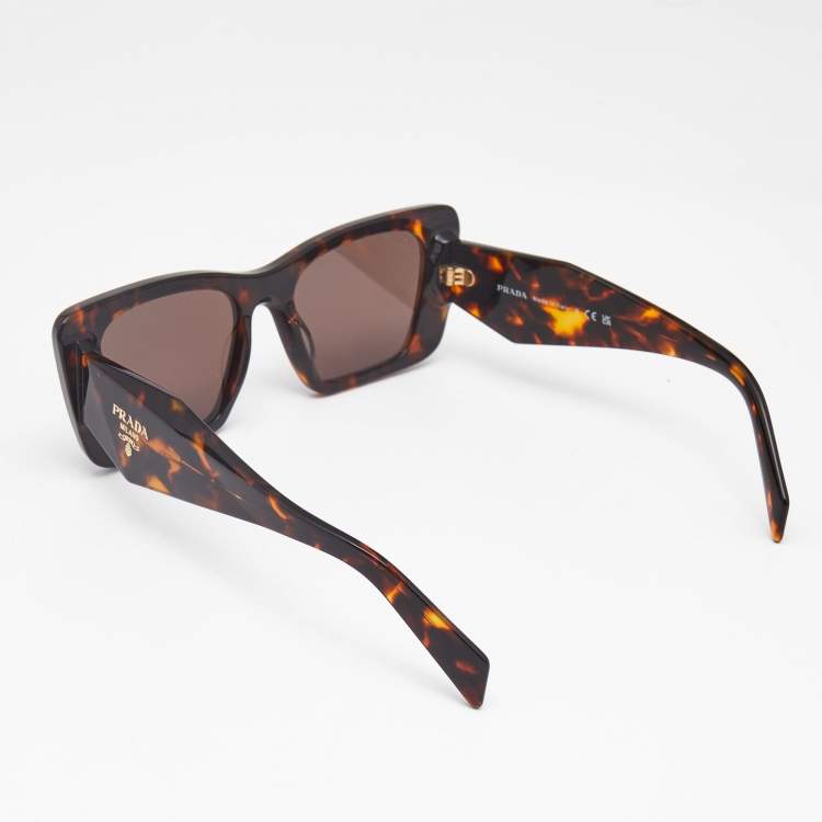 Pre Owned Prada Tortoise Brown SPR 06Y Symbole Square Sunglasses
