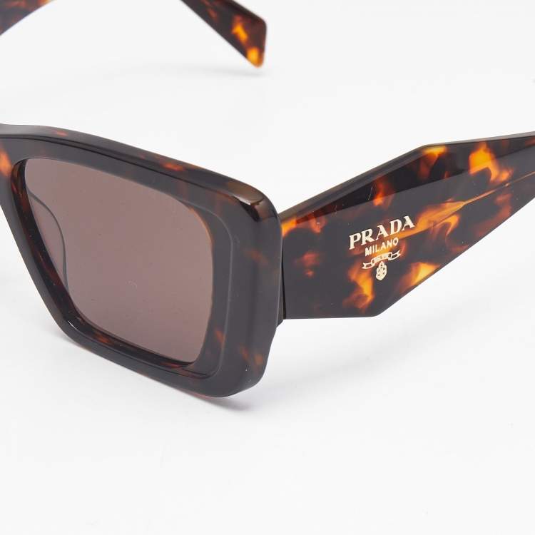 Pre Owned Prada Tortoise Brown SPR 06Y Symbole Square Sunglasses