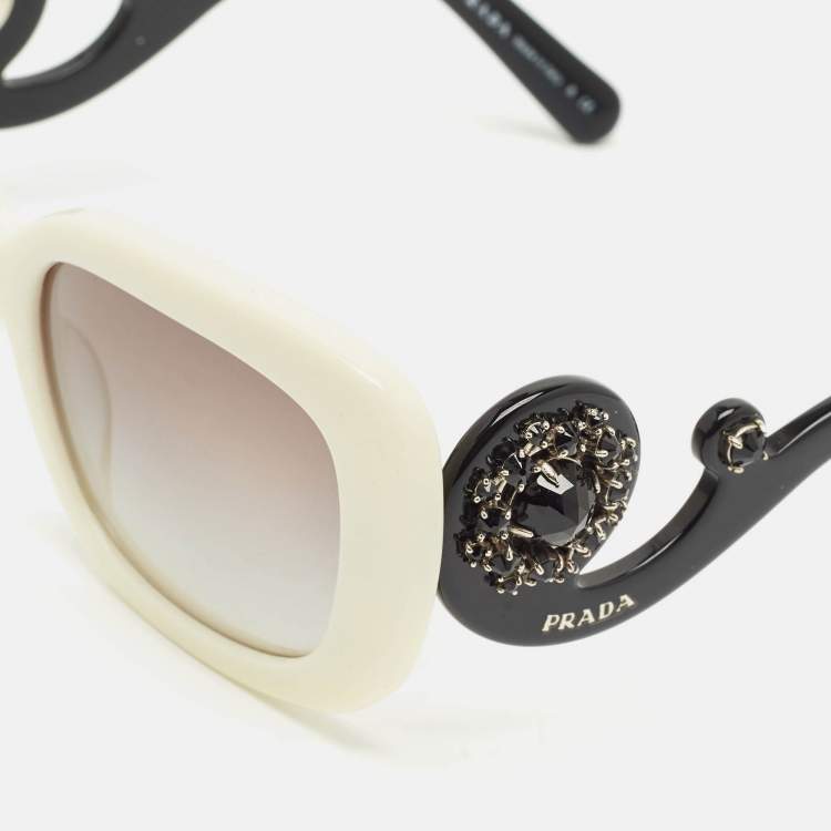 Pre Owned Prada White/Black Gradient SPR33P Ornate Crystals Square Sunglasses