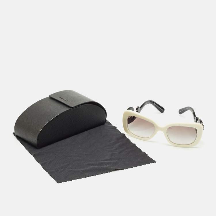 Pre Owned Prada White/Black Gradient SPR33P Ornate Crystals Square Sunglasses