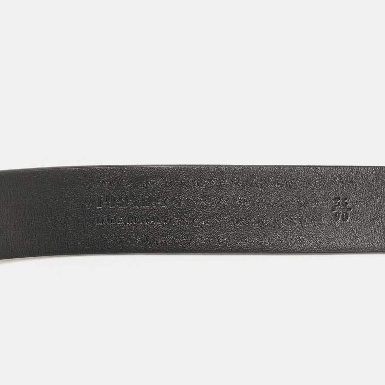 Pre Owned Prada Black Saffiano Leather Triangle Buckle Belt 90 CM