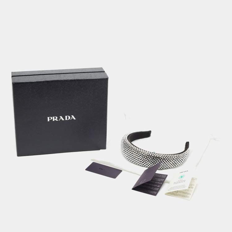 Pre Owned Prada Black Crystal Embellished Satin Headband