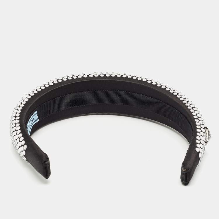 Pre Owned Prada Black Crystal Embellished Satin Headband