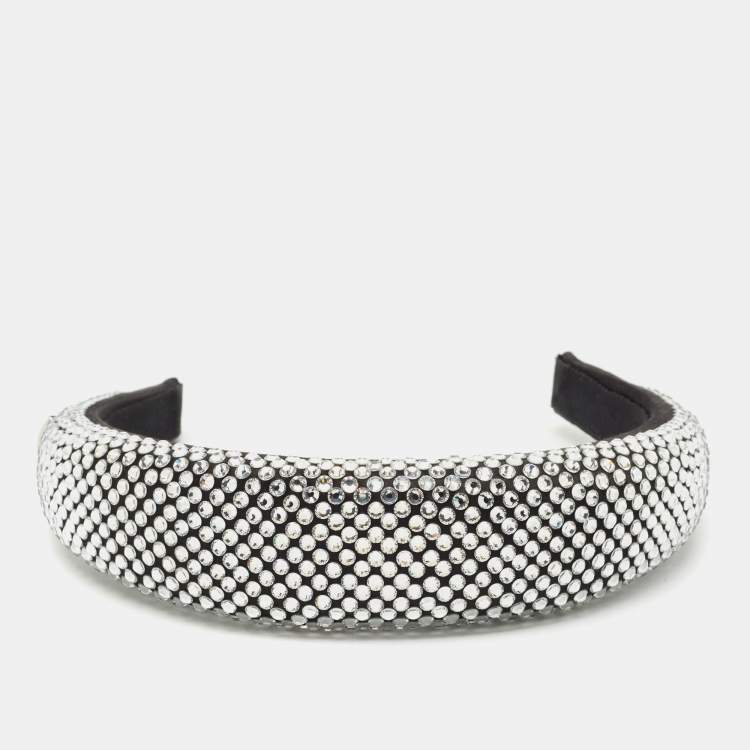 Pre Owned Prada Black Crystal Embellished Satin Headband