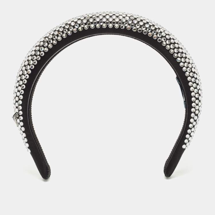 Pre Owned Prada Black Crystal Embellished Satin Headband