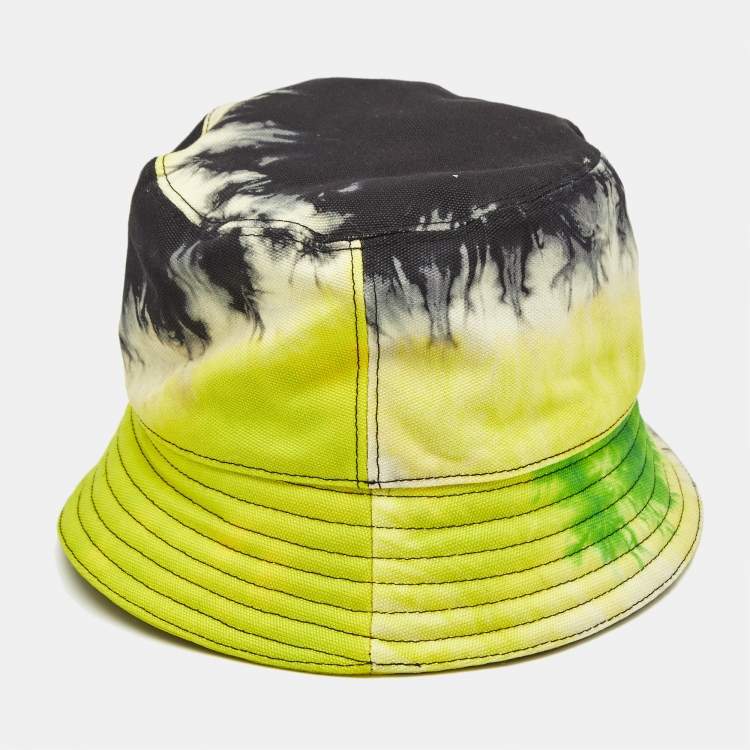 Pre Owned Prada Yellow/Black Tie-Dye Cotton Logo Plaque Bucket Hat M