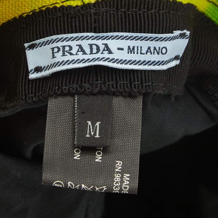 Pre Owned Prada Yellow/Black Tie-Dye Cotton Logo Plaque Bucket Hat M